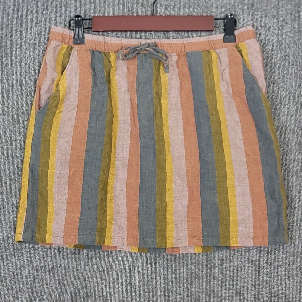 Garnet Hill Easy Linen Pull-On Mini Skirt Womens XS Multicolor Stripes Pockets